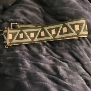 Pom Pom London Gray & Blue Geometric Print Crossbody Bag Strap Nwot